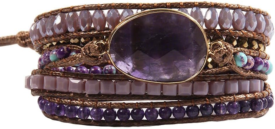 ZOSOJONA Women Wrap Bracelet Boho Natural Jasper Crystal Stone Beads Strand Bracelets