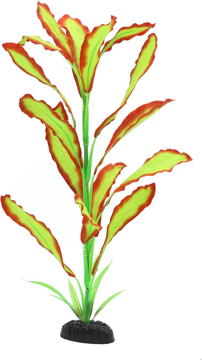 ALEGI Silk Aquarium Plants, 16 Inch Artificial Silk Plants Decorations for Fish Tank,Aquarium Décor Plastic Plants (Light Green with Red, 2 Pack)-PurrikoPets