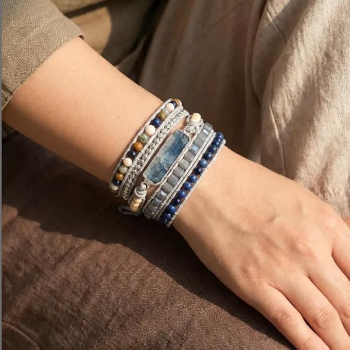 YGLINE Boho Handmade Wrap Leather Tube Crystal Stone Bracelet for Women