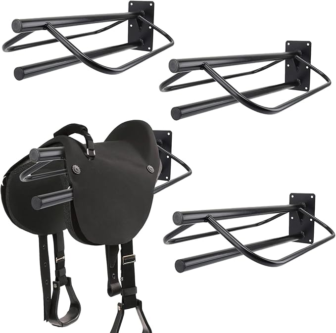 4 Pack Saddle Rack with Pad Bar,Heavy Duty Wall Mounted Saddle Stand Saddle Pad Rack for English Western Saddles Horses Blanket,Black-PurrikoPets