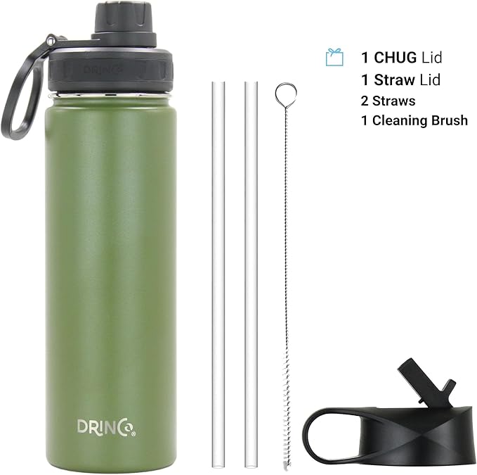 Drinco Stainless Steel Water Bottle Spout Lid Vacuum Insulated Double Wall Water Bottle Wide Mouth (40oz 32oz 22oz 18oz 14oz) Leak Proof Keeps Cold or Hot (22 oz, 22oz Forest)-PurrikoPets