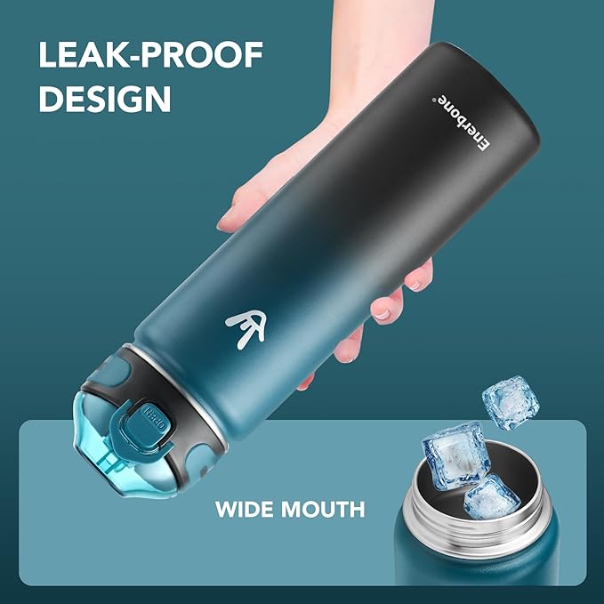 Enerbone 24 oz Insulated Water Bottle, Stainless Steel Bottle with Carrying Strap, Double-Wall Vacuum Insulation Design, Leakproof Sports Bottle with Straw, Keep Drinks Cold or Hot for Hours-PurrikoPets