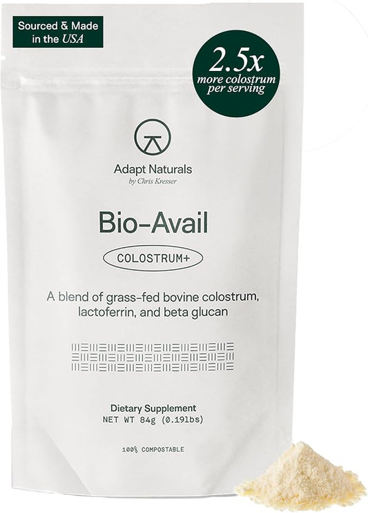 Adapt Naturals Colostrum Supplement with Lactoferrin & Beta-Glucan, Bio-Avail Grass Fed Bovine Colostrum Powder for Gut Health, Immune Support & Vitality | Non-GMO, 2500mg, Unflavored - 30 Days Supply-PurrikoPets