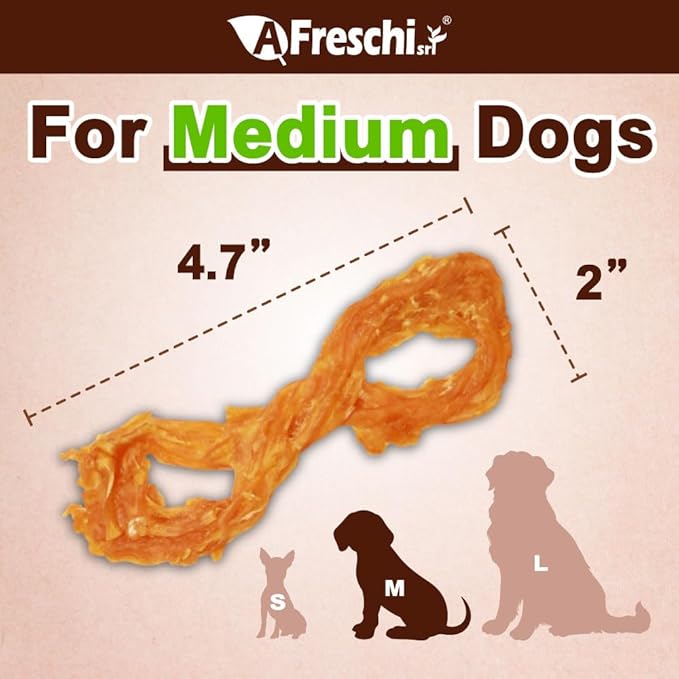 Afreschi Natural Turkey Tendon Rope (M) 10 oz Rope, USA-Sourced Turkey Tendon, All Natural Puppy Chew, Hypoallergenic, Rawhide Alternative, for Medium Breeds-PurrikoPets