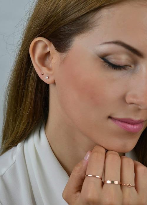 14K Gold Filled Polished Small CZ Pearl Ball Stud Earrings Set for Women Men 20G Surgical Steel Hypoallergenic Piercing Studs for Sensitive Ear, Pack of 6 Pairs