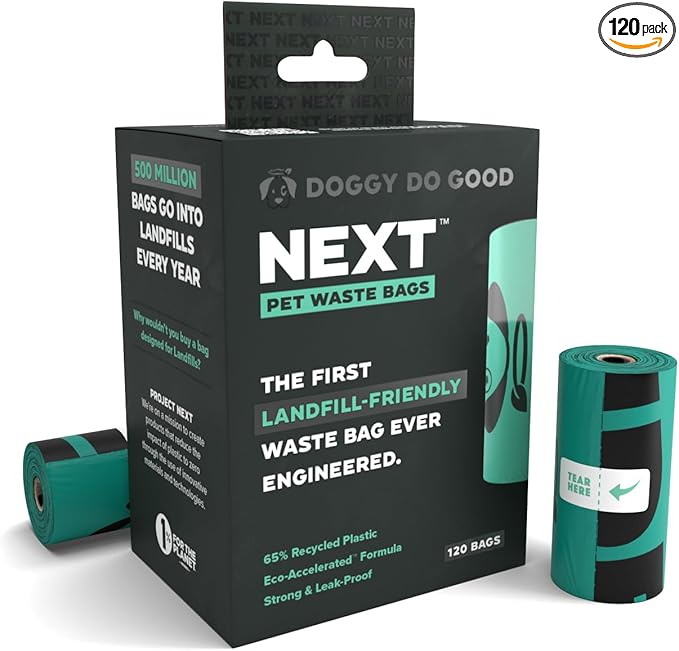 Doggy Do Good Next Pet Waste Bags, Landfill Friendly Recycled Plastic Unscented Dog Poop Bags, Leakproof, Strong, Thick, Earth Friendly for Dogs, 120 Count (120 Bags)-PurrikoPets