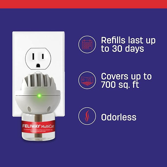 FELIWAY MultiCat Calming Pheromone Diffuser: 1 Diffuser Kit & 3 Refills-PurrikoPets