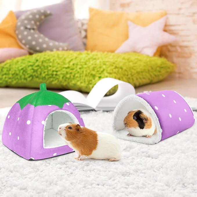 Guinea Pig Hideout with Tunnel, Washable Chinchilla House Bed, Fleece Hideaway, Enrichment Toys, and Cage Accessories for Ferret Hedgehog Small Animal-PurrikoPets