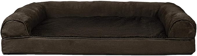 Furhaven Cooling Gel Dog Bed for Large/Medium Dogs w/ Removable Bolsters & Washable Cover, For Dogs Up to 55 lbs - Plush & Suede Sofa - Espresso, Large-PurrikoPets