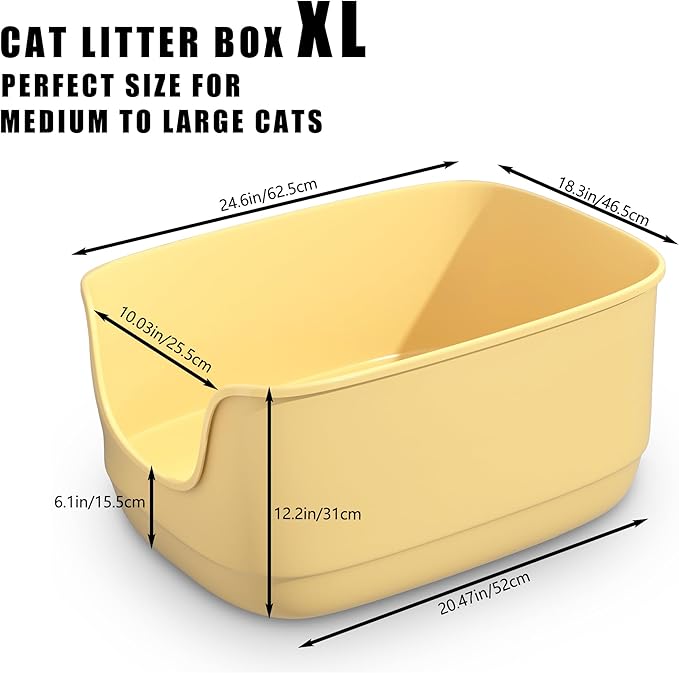 Gefryco Large Cat Litter Box with High Sided 24.6"x18.3"x12.2" - Jumbo Extra Large Open Anti - Splashing High Wall for Multiple Cats (Yellow)-PurrikoPets