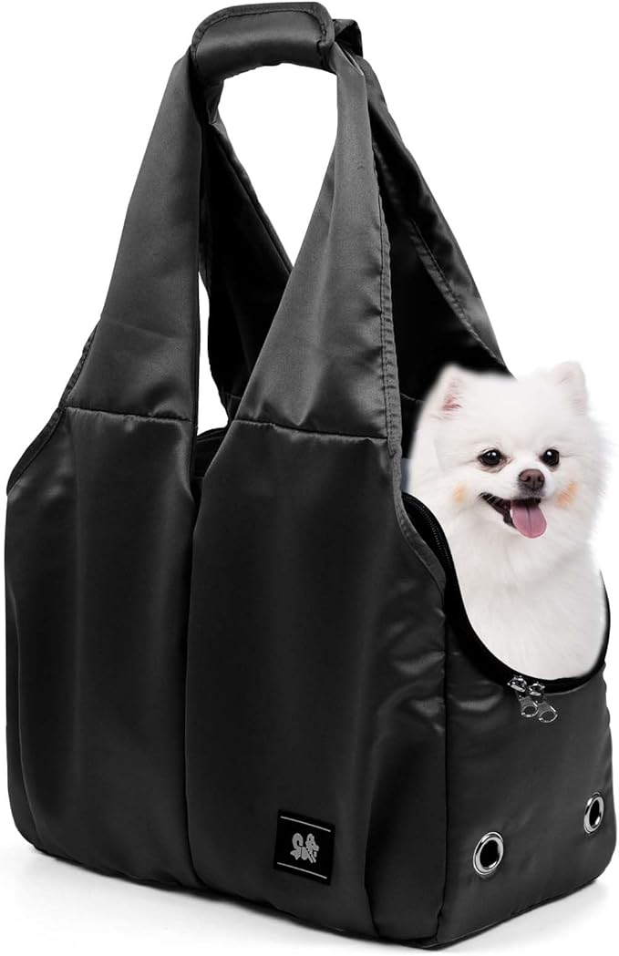Dog Purse Carrier for Small Dogs, Cats, and Puppies – Soft-Sided Travel Pet Tote Bag with 4 Large Pockets, Foldable, Lightweight, Fits Pets up to 15 lbs, for Travel, Outings (Black)-PurrikoPets