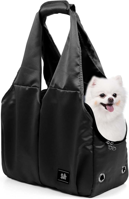 Dog Purse Carrier for Small Dogs, Cats, and Puppies – Soft-Sided Travel Pet Tote Bag with 4 Large Pockets, Foldable, Lightweight, Fits Pets up to 15 lbs, for Travel, Outings (Black)-PurrikoPets