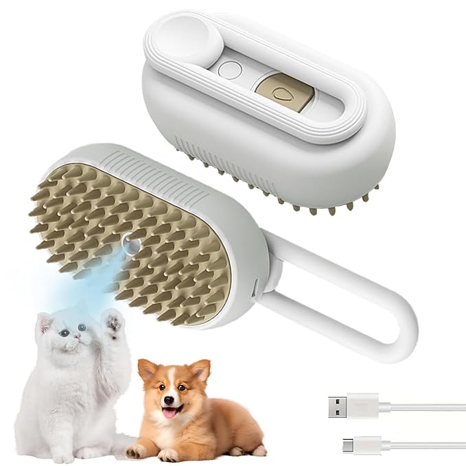 3-in-1 Cat Grooming Brush – Water Spray & Self-Cleaning Shedding Brush for Cats & Dogs – Pet Hair Removal & Massage Comb for Long & Short Hair (White). (White)-PurrikoPets