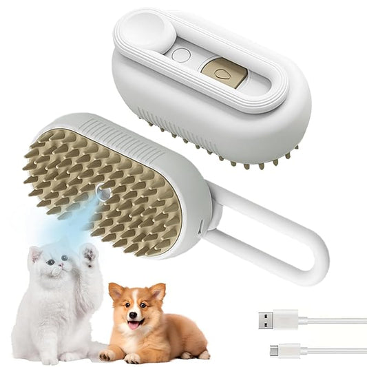 3-in-1 Cat Grooming Brush – Water Spray & Self-Cleaning Shedding Brush for Cats & Dogs – Pet Hair Removal & Massage Comb for Long & Short Hair (White). (White)-PurrikoPets