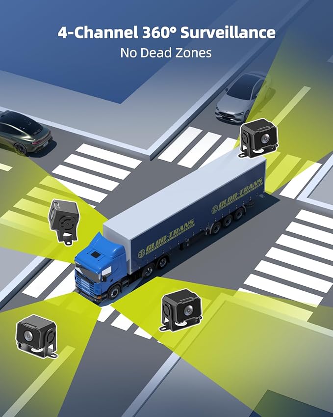 4 Channel 1080p HD Backup Camera System with 10.2" Touchscreen Monitor, DVR Recording/Playback, Bluetooth, FM Radio & Media Player for Trucks, Semis, RVs, Trailers, Vans, SUVs, Cars-PurrikoPets