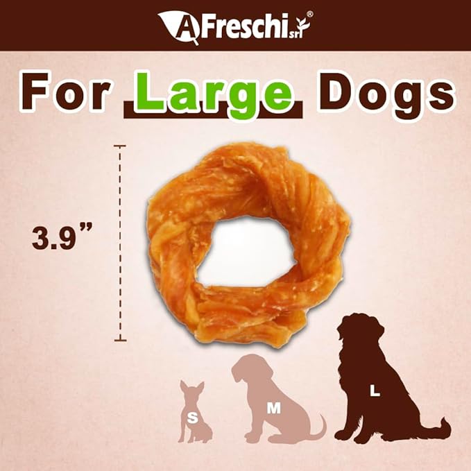 Afreschi Natural Turkey Tendon Ring (L) 1 Unit per Pack, Dog Treats for Signature Series, All Natural Human Grade Puppy Chew, USA-Sourced Turkey Tendon, Hypoallergenic, Rawhide Alternative-PurrikoPets