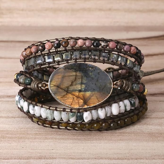 ZOSOJONA Women Wrap Bracelet Boho Natural Jasper Crystal Stone Beads Strand Bracelets