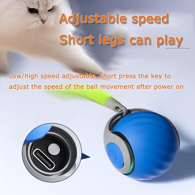 2Packs Speedy 2.0 Tail Cat Toys for Bored Indoor Adult Cats,2025 New Generation Interactive Cat Toys for Indoor Cats,Automatic Moving Ball with Tail,Blue and Orange-PurrikoPets