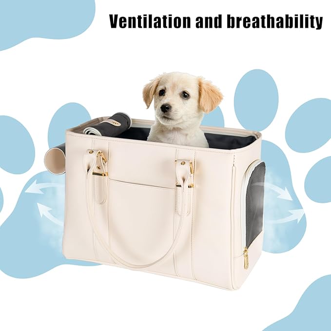 Fashion Pet Carrier Dog Purse Cat Bag Soft-Sided Carriers Travel Airline Approved, Stylish Leather Tote Handbag for Small Animal Puppy Kitten (White)-PurrikoPets