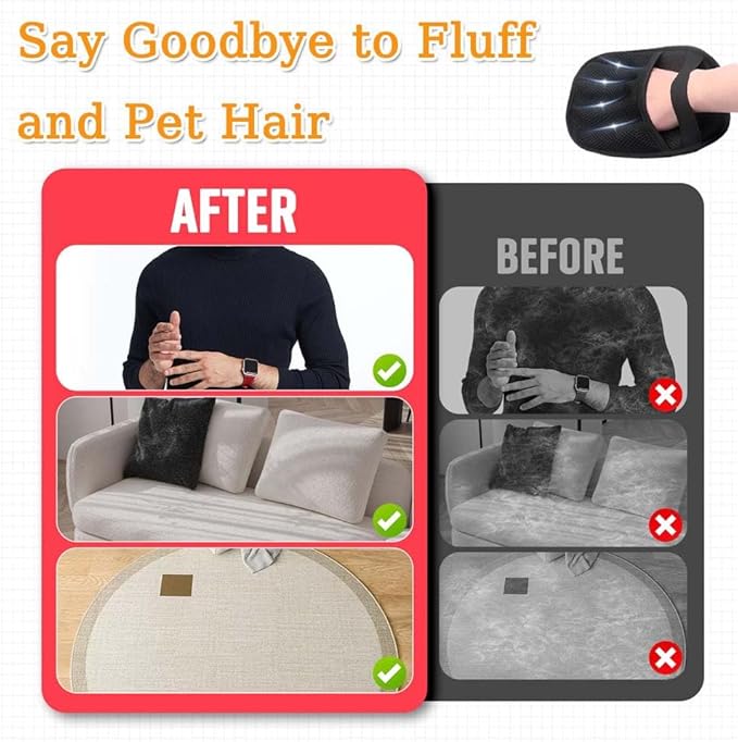 2PCS Pet Hair Remover, Electrostatic Pet Hair Removal Gloves, Reusable Cat & Dog Hair Remover for Couch, Furniture, Carpet, Curtain, Upgraded Animal Fur Removal Tool, Cat Grooming Gloves-PurrikoPets