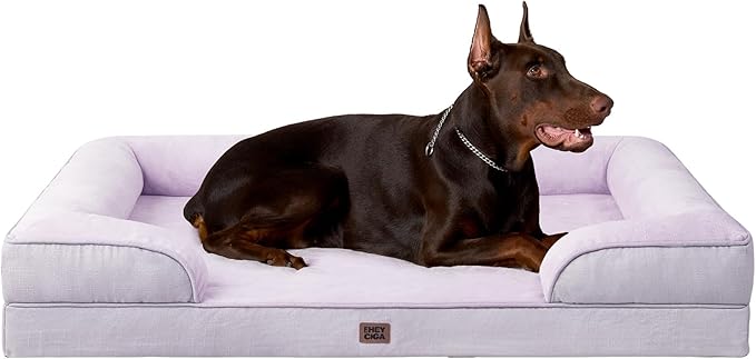 EHEYCIGA Orthopedic XL Dog Beds, Waterproof Memory Foam Dog Bed for Extra Large Dogs, Non-Slip Bottom and Egg-Crate Foam Big Pet Couch Bed with Washable Removable Cover,Lilac-PurrikoPets