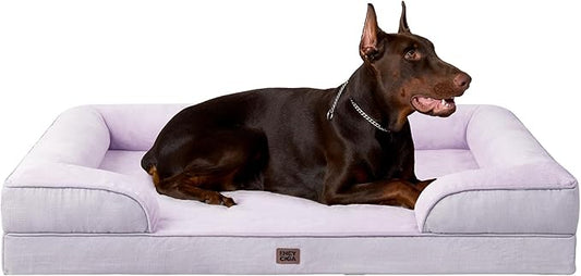 EHEYCIGA Orthopedic XL Dog Beds, Waterproof Memory Foam Dog Bed for Extra Large Dogs, Non-Slip Bottom and Egg-Crate Foam Big Pet Couch Bed with Washable Removable Cover,Lilac-PurrikoPets