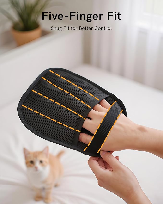 2025 Newly Upgraded Pet Hair Removal Gloves for Cats & Dogs, Electrostatic Grooming Gloves for Pet Hair, Five-Finger Reusable Pet Hair Remover Tool for Clothes, Bed, Couch, Carpet, 1 Pcs-PurrikoPets
