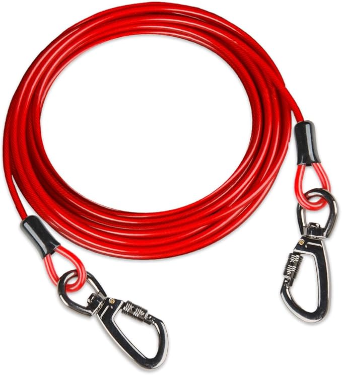 Dog tie Out Cable, 10/20/25/30/50/70/100 feet, Suitable for Dogs up to 350 pounds, Dog Cable with Swivel Buckle, Lightweight, Non-Winding, for Outdoor Camping, Yard Dog Cable (Red, 30FT)-PurrikoPets