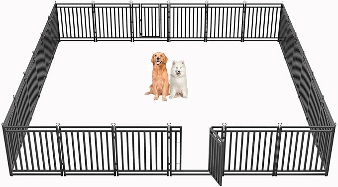 Dog Fence Outdoor Indoor, 32" Inch Height 24 Panels Dog Playpen for Large/Medium/Small Dogs Metal Dog Pen for Yard Camping and RV | Black-Silverv-PurrikoPets