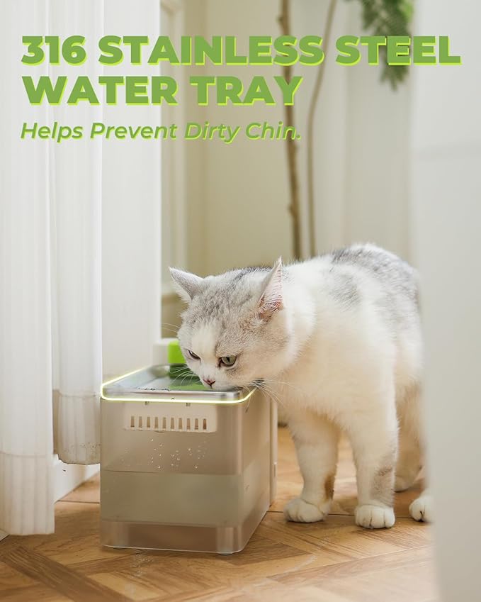 Furbulous 316 Stainless Steel Automatic Water Fountain with Ultrafiltration Tech, 3.3L/112oz Large Bowl, Ultra-Quiet, BPA-Free Dish Two Modes Water Dispenser for Cats/Medium Dogs/Pets (Black)-PurrikoPets