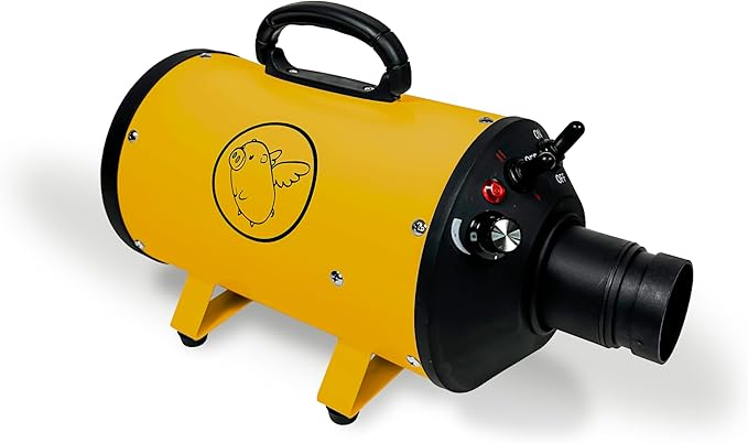 Flying Pig High Velocity Dog Pet Grooming Dryer w/Heater (Flying One, Yellow w/Black Logo)-PurrikoPets