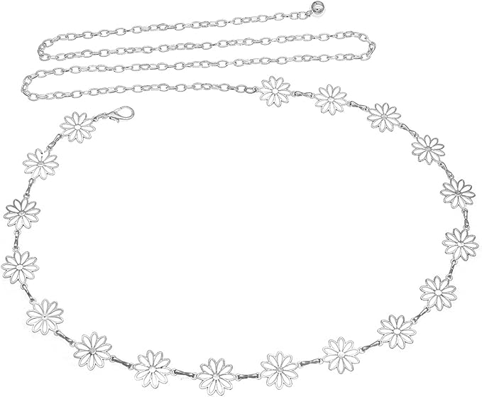 Small Flower Metal Belt Chain - Adjustable Waist Chain for Women's Dresses
