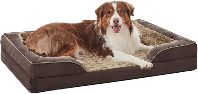 FURTIME Orthopedic Dog Bed for Medium Dogs - Washable Dog Sofa Beds Medium, Supportive Foam Pet Bed with Removable Washable Cover, Waterproof Lining and Nonskid Bottom, Khaki-PurrikoPets
