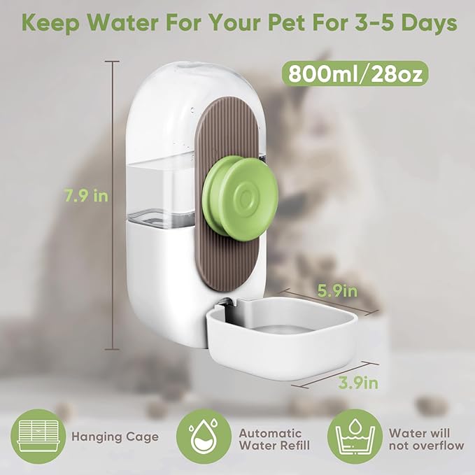 28oz Hanging Automatic Water Dispenser，Rabbit Water Bottle,Bunny Guinea Pig Ferret Water Bowl for Cage,Suitable for Small Animal Puppies(Cage Grid Spacing Over 1.2'')-PurrikoPets