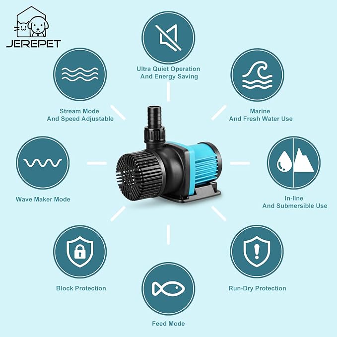 520GPH 20W 9FT Aquarium 24V DC Water Pump with Controller, Submersible and Inline Return Pump for Fish Tank,Aquariums,Fountains,Sump,Hydroponic,Pond,Freshwater and Marine Water Use-PurrikoPets