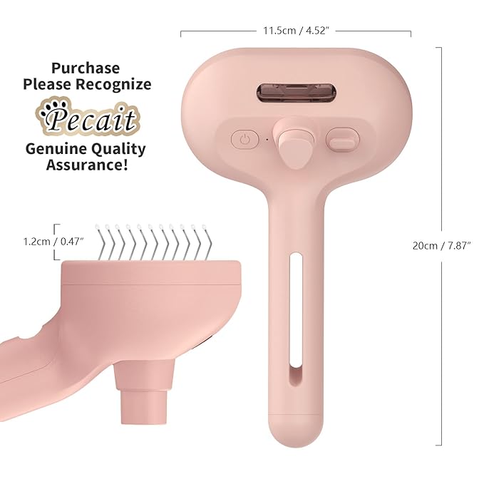 3-in-1 Steam Brush with Release Button and Tank, Anti-Static Pet Brush for Long and Short Hair - Removes Tangles and Loose Hair (Pink)-PurrikoPets