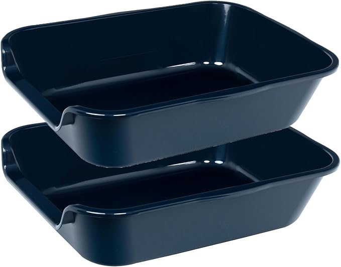 2 Pack of Extra Large Cat Litter Box (ABS Material), Low Entry Senior Litter Pen for Geriatric Kitty Big Cats, Jumbo Pet Safe Litter Boxes Tray for Pets Potty (Dark Blue, 20" L x 15.5" W)-PurrikoPets