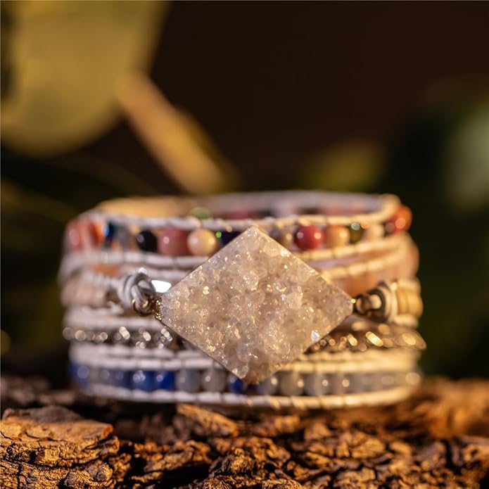 YGLINE Boho Handmade Wrap Leather Tube Crystal Stone Bracelet for Women