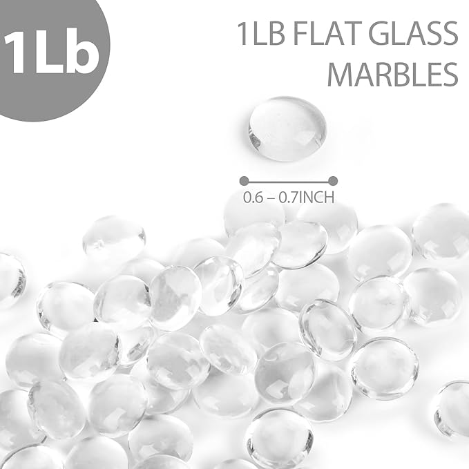 FUTUREPLUSX 1Lb Flat Glass Marbles, Clear Flat Gems Transparent Aquarium Pebbles Vase Filler Beads Table Scatters-PurrikoPets