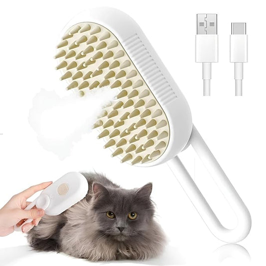 4-in-1 Cat Steam Brush for shedding – Self-Cleaning Comb for Long and Short Hair Cats and Dogs, Steam Pet Brush for Hair Removal, Vibrating Message, Grooming & Relaxation (White)-PurrikoPets