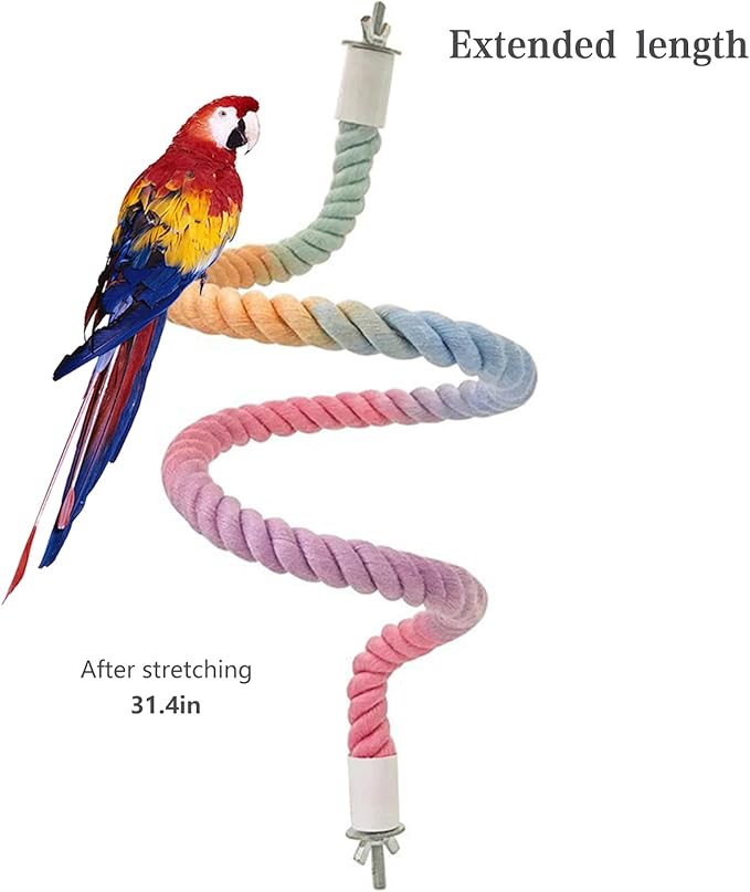 1pcs Gradient Colorful Bird Rope Perch Stand,Bird Cage Climbing Rope Toys Accessories,Bendable Climbing,Parakeet Lovebirds Cockatiels Budgies Play (31.4'')-PurrikoPets