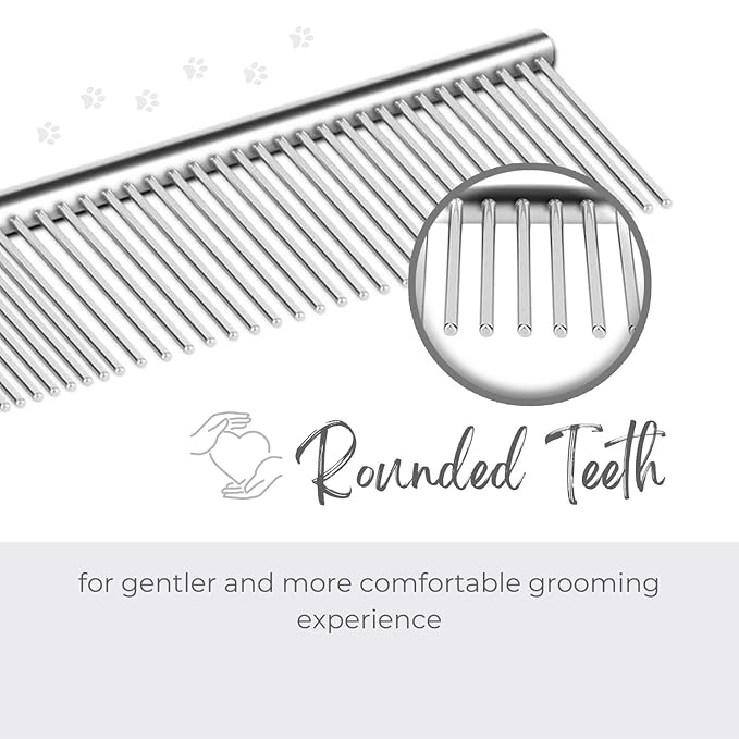 Flexzion Grooming Comb for Dogs – Stainless Steel Professional Cat Comb and Animal Tool for Removing Tangles and Knots on Medium Pets with Smooth Needle Teeth – 45mm, 1 Large-PurrikoPets