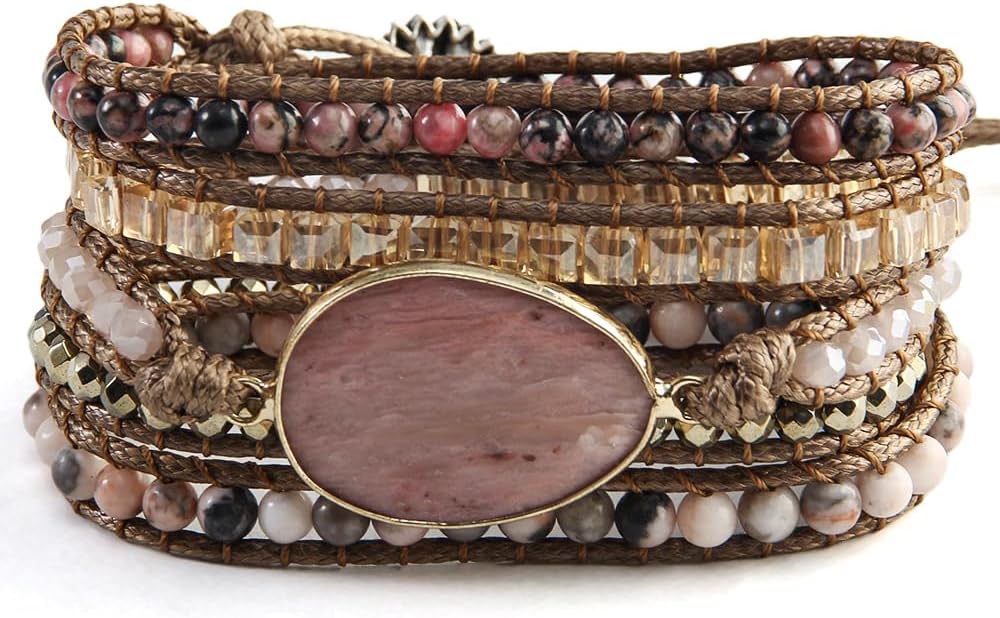 ZOSOJONA Women Wrap Bracelet Boho Natural Jasper Crystal Stone Beads Strand Bracelets