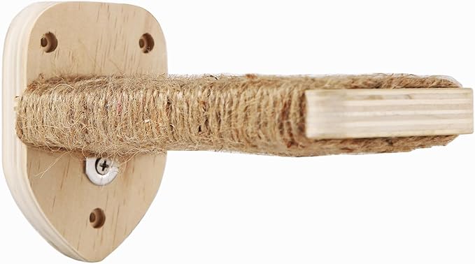 3 Pcs Cat Wall Steps, Cat Shelves and Perches for Wall, Wall-Mounted Cat Climbing Shelf with Hemp Rope Covered, Cat Wall Furniture Steps Set with Scratching Pads for Cats Playing and Climbing (Wood)-PurrikoPets