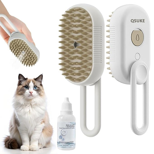 3 in 1 Cat Steam Brush, Pet Steam Cats Brushes Rechargeable Anti-Static Grooming Brushe, Vibration Massage Cleaning Shedding & Combing Multifunctional Hair Removal Comb for Cats Dog (White)-PurrikoPets
