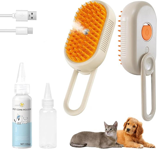 4-in1 Cat Steam Brush for Shedding & Grooming, Spray Hair Removal Comb with 1 Waterless Shampoo, Cat Brush for Massage, Pet Grooming Comb Hair Removal Tool for Cats and Dogs-PurrikoPets