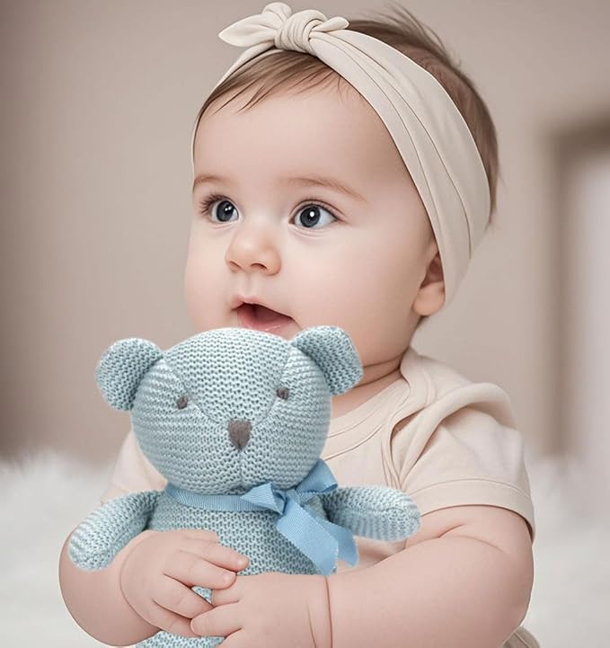 100% Organic Cotton Baby Toys Blue Teddy Bear 6.5" Stuffed Animals for Newborn-PurrikoPets