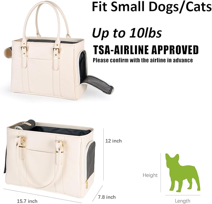 Fashion Pet Carrier Dog Purse Cat Bag Soft-Sided Carriers Travel Airline Approved, Stylish Leather Tote Handbag for Small Animal Puppy Kitten (White)-PurrikoPets