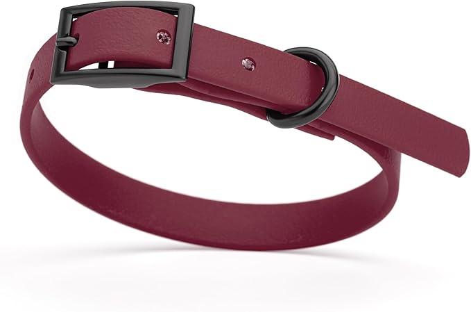 Dogline Biothane Waterproof Dog Collar Strong Coated Nylon Webbing with Black Hardware Odor- Proof for Easy Care Easy to Clean High Performance Fits Small Medium or Large Dogs, Merlot Burgundy-PurrikoPets