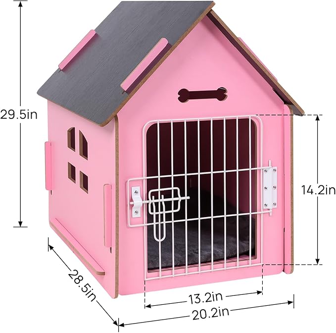 Dog House Indoor for Small Dogs or Cats, Cozy Wooden Design, Small Indoor Bed House, with Air Vents and Elevated Floor Warm Dog Cave (Large Pink)-PurrikoPets